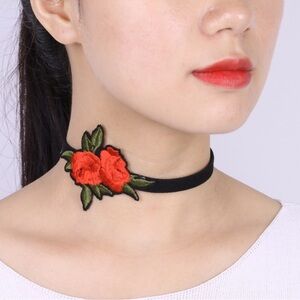 Rose Choker Necklace Women Color Black & Red